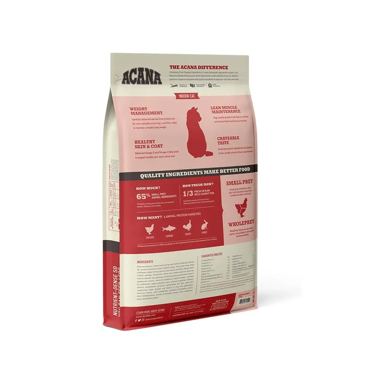 Acana Indoor Entree Cat 4.5kg Dry Premium Food, All Natural Biologically-Approriate