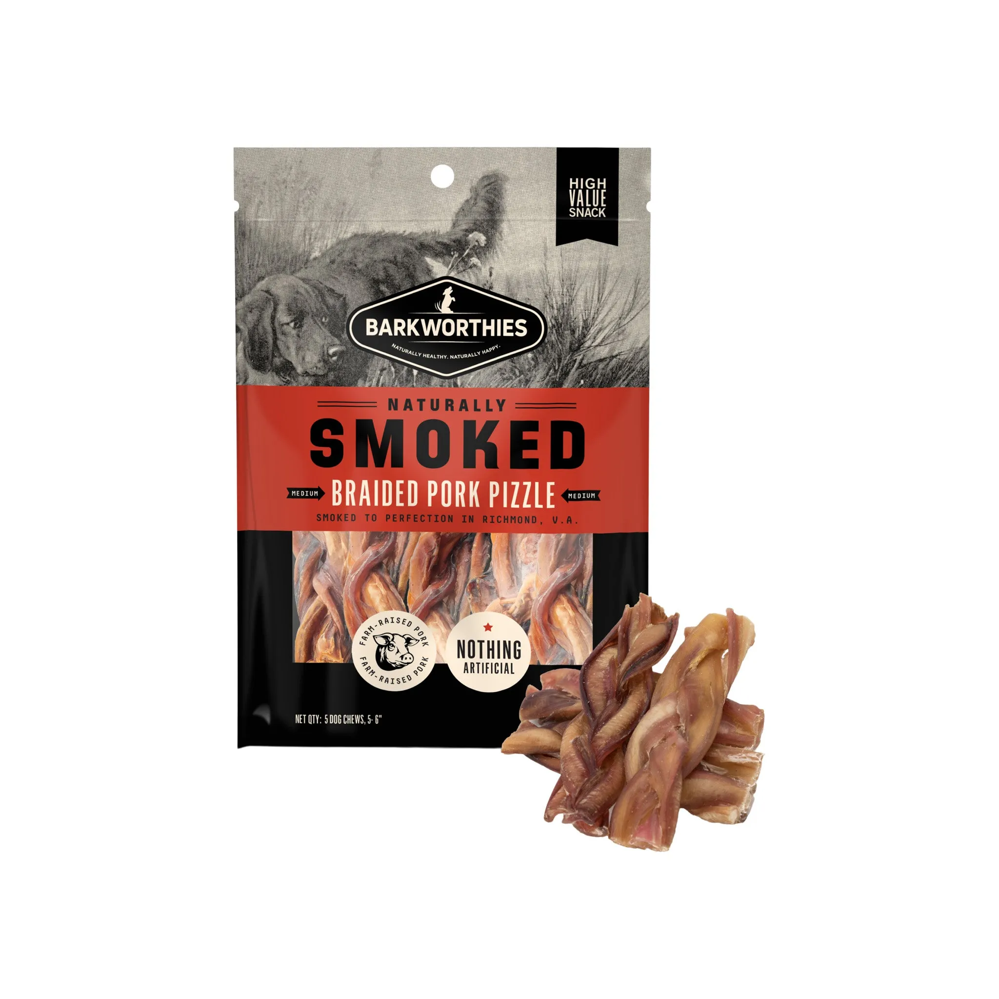 Barkworthies Naturally Smoked Braided Pork Pizzle Dog Chews