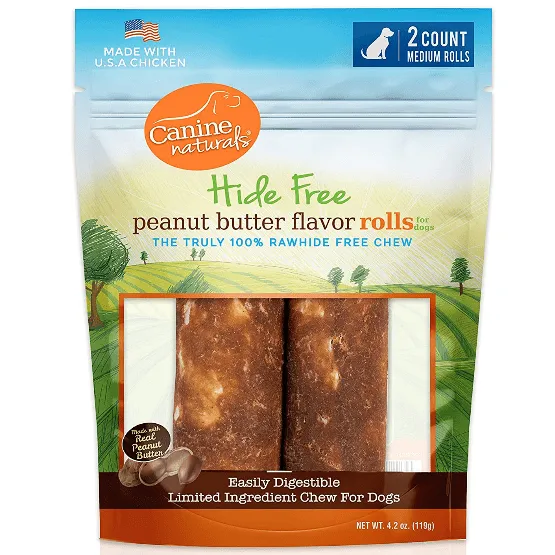 Canine Naturals Hide Free Peanut Butter Rolls Dog Chew