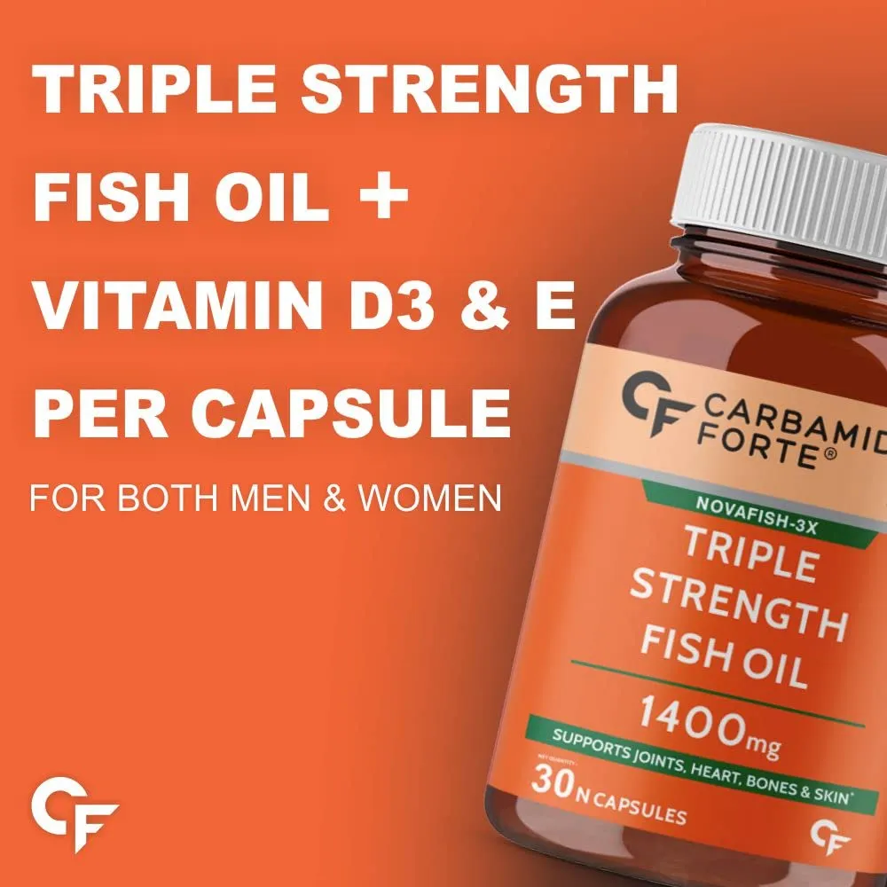 Carbamide Forte Triple Strength Omega 3 Fish Oil 1400mg with Multivitamin Capsule for Men & Women - 30 Capsules