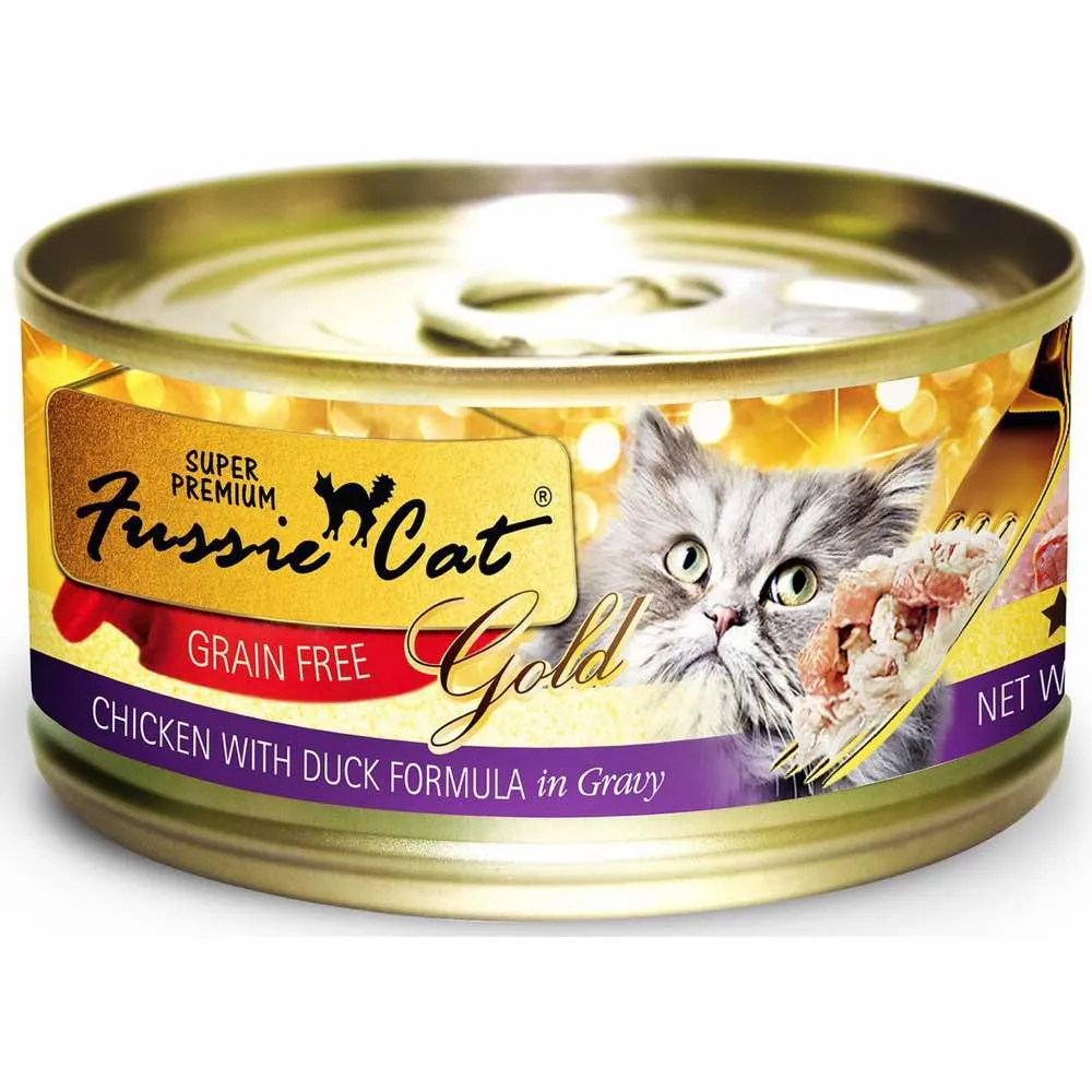 Fussie Cat Super Premium Chicken With Duck In Gravy Gold Grain-Free Canned Cat Food 80g