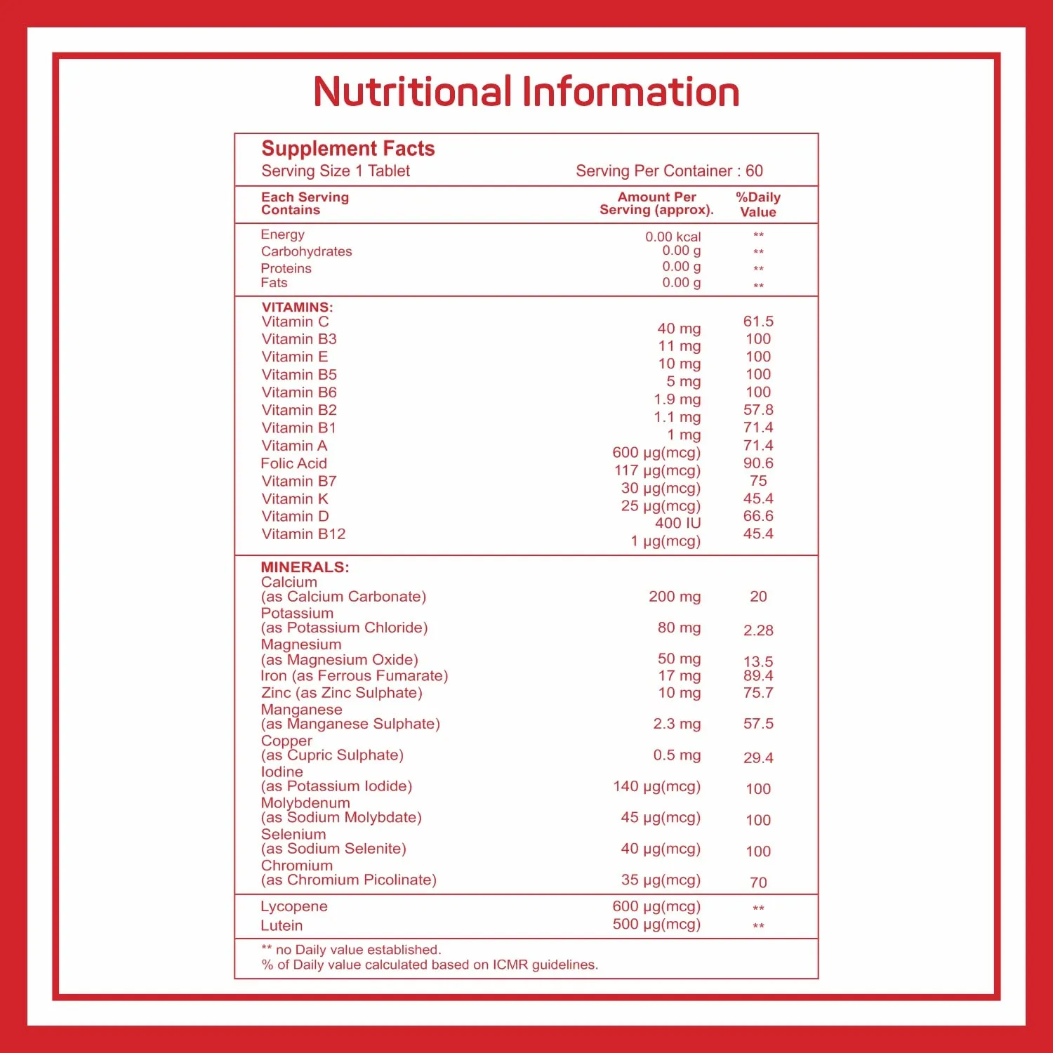 Healthvit Cenvitan Adults Multivitamin & Multimineral with 26 Nutrients (Vitamins and Minerals) | Energy, Metabolism, Immunity and Muscle Function - 60 Tablets