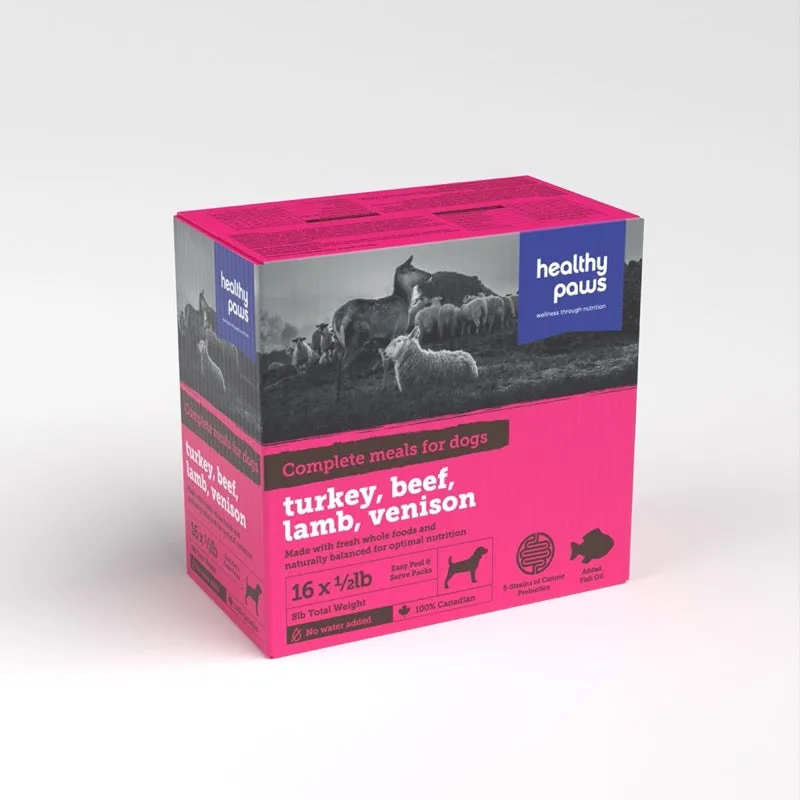 Healthy Paws - Canine Complete Dinner -  Variety Pack - Turkey, Beef, Lamb & Venison 8 lb