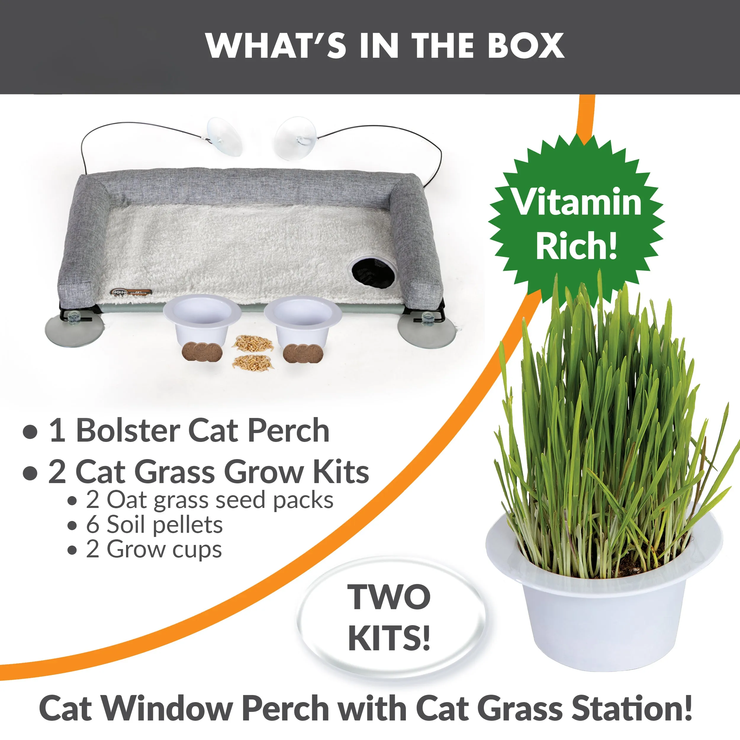 K&H EZ Mount Deluxe Bolstered Window Kitty Sill Cat Perch with Cat Grass Grow Station