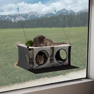 K&H EZ Mount Penthouse Cat Window Perch with Cat Grass Grow Station