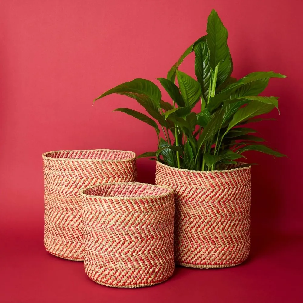 Large Red Iringa Indoor Planter Toy Storage Woven Basket