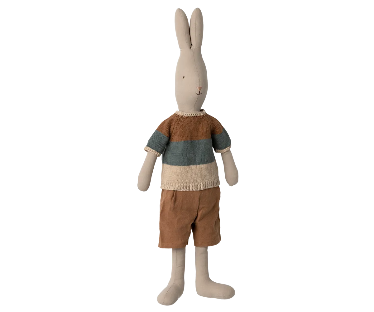 Maileg Rabbit in Knitted Shirt and Shorts - Size 4