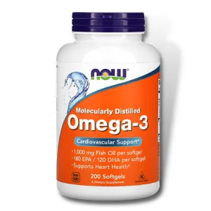 NOW Omega-3 1000mg Fish Oil Concentrate (200 Softgels) EXP May 2026