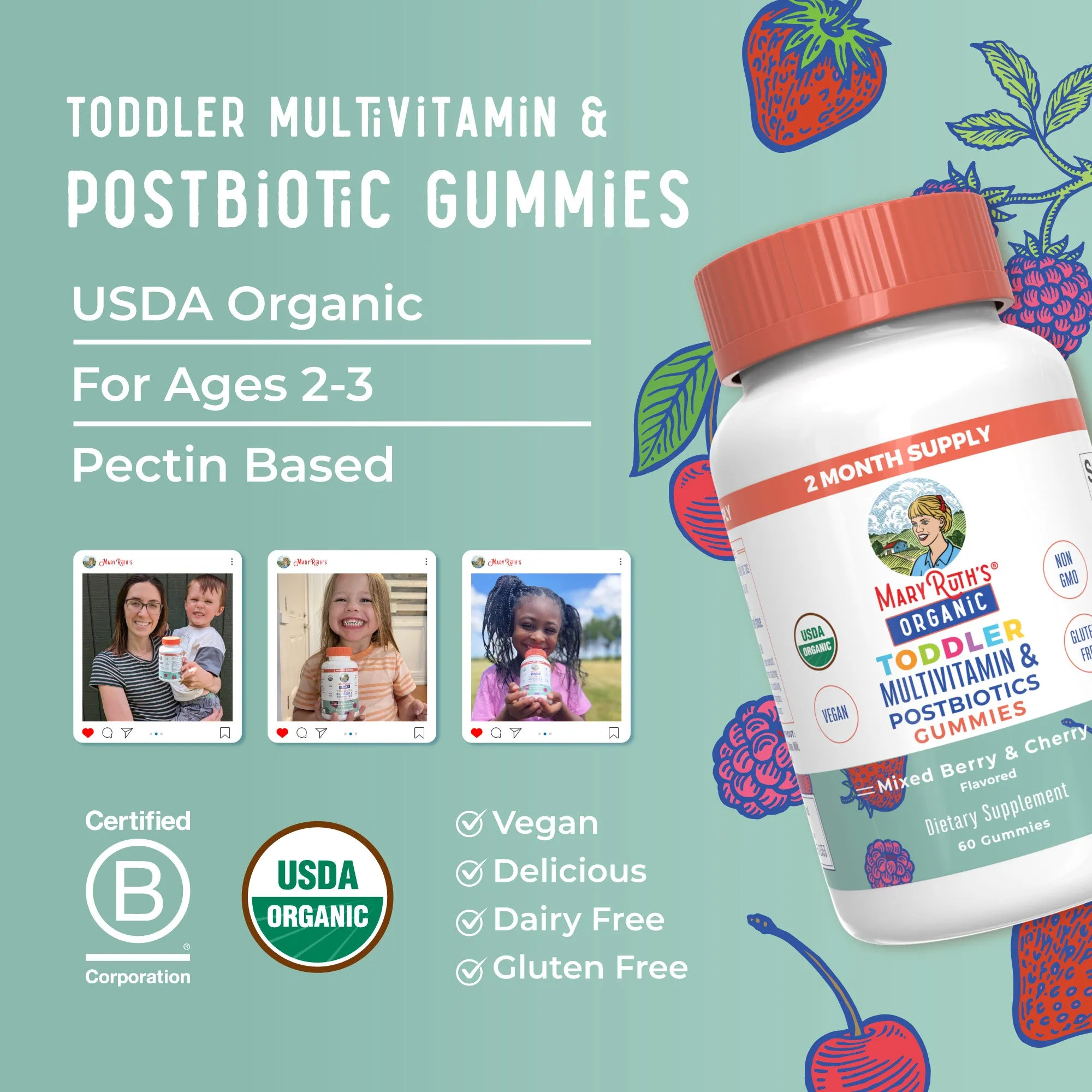 Organic Toddler Multivitamin   Postbiotics Gummies