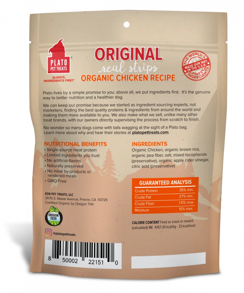 Plato Organic Chicken Strips Dog Treats