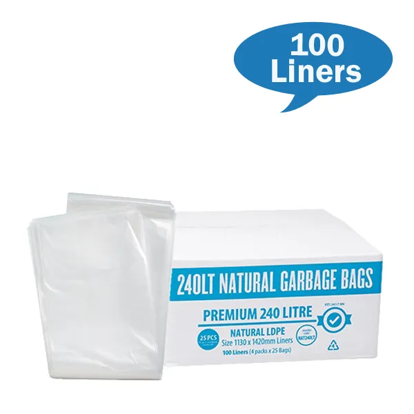 Premium Clear 240Lt Rubbish Bin Liners