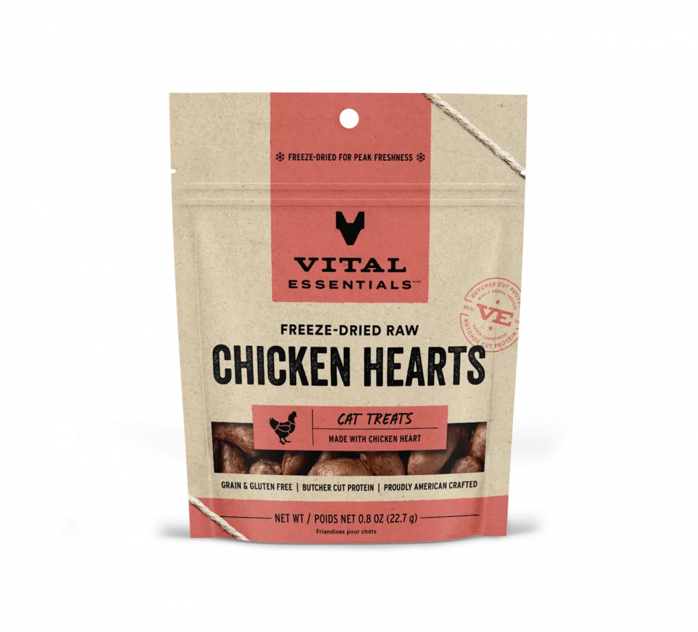 Vital Essentials Freeze Dried Grain Free Chicken Hearts Limited Ingredient Cat Treats