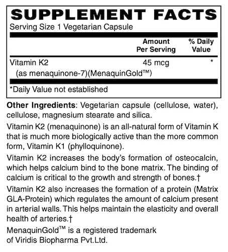 Vitamin K2 45 mcg, 60 vcap