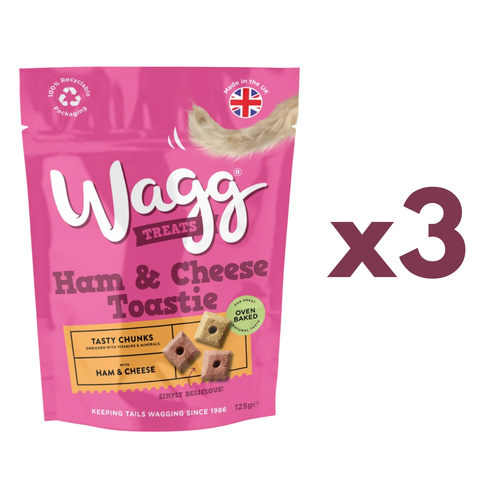 Wagg Dog Treats Ham & Cheese Toastie Tasty Chunks 125g